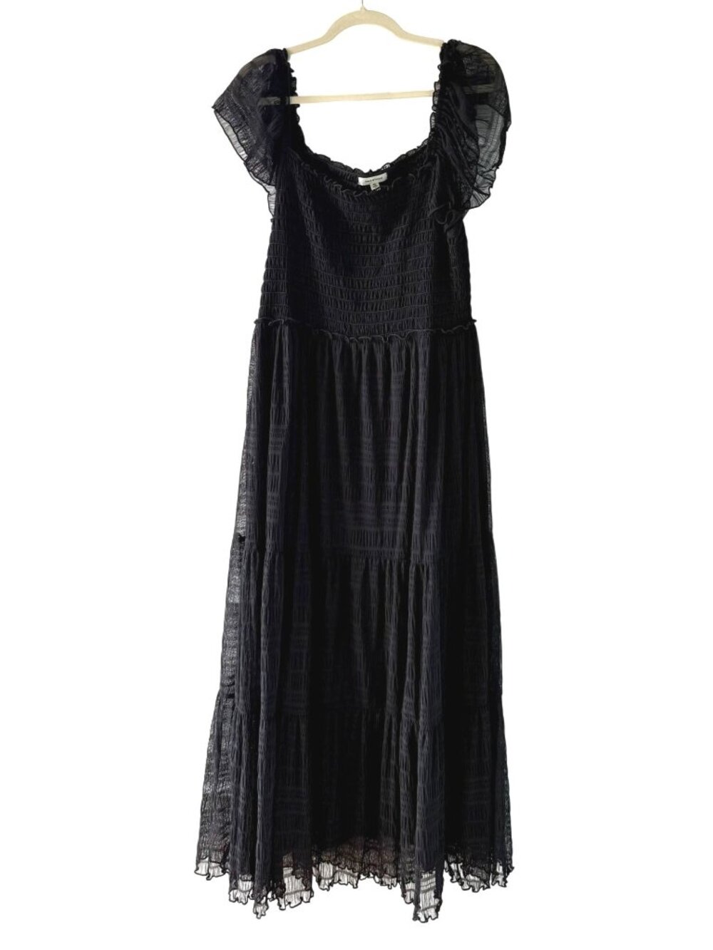 Max Studio Womens XL Black Whimsygoth Smocked Lace Maxi Dress Flutter Sleeve - Picture 2 of 11